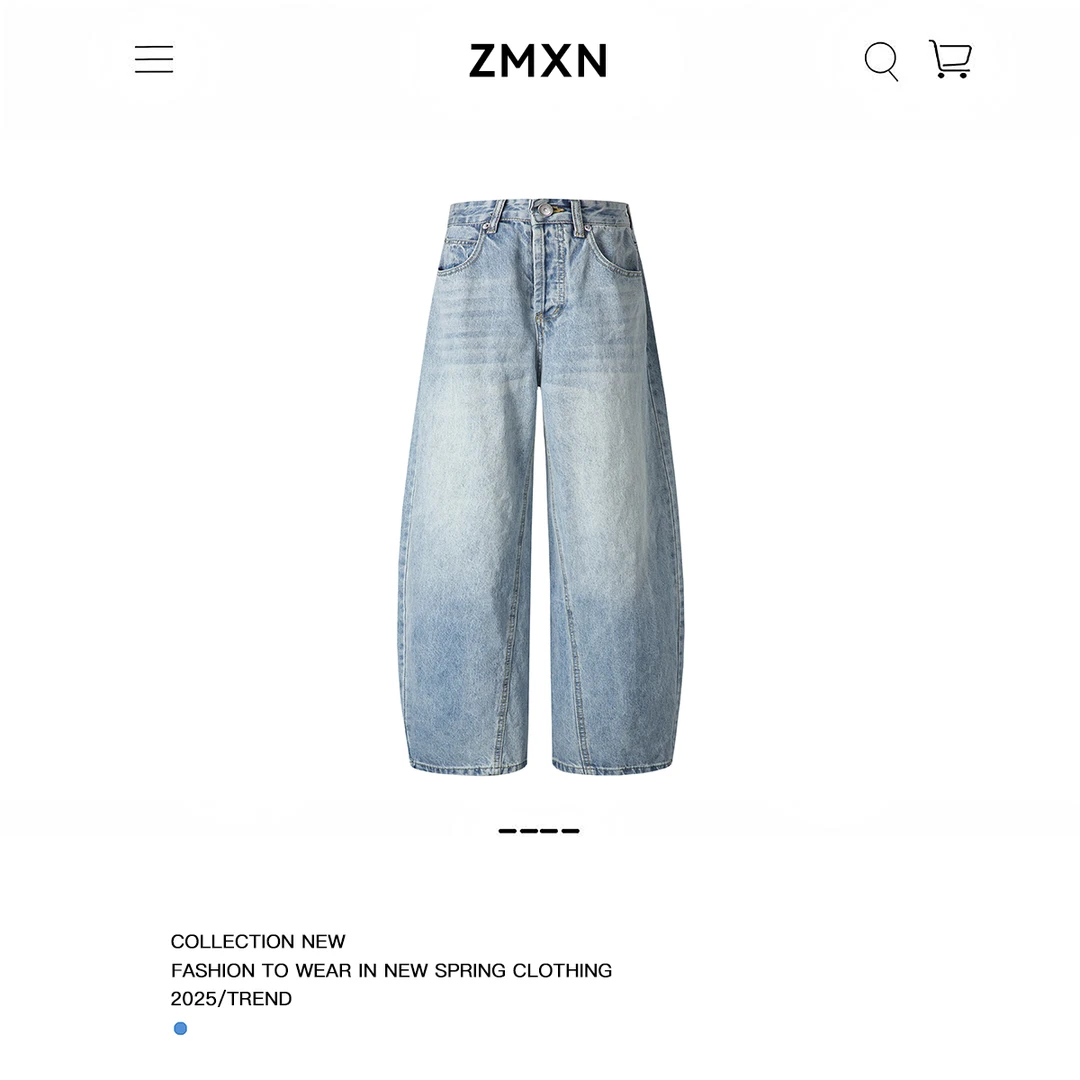 ZMXN美式复古水洗做旧简约直筒牛仔裤男女2025新款阔腿弯刀牛仔裤