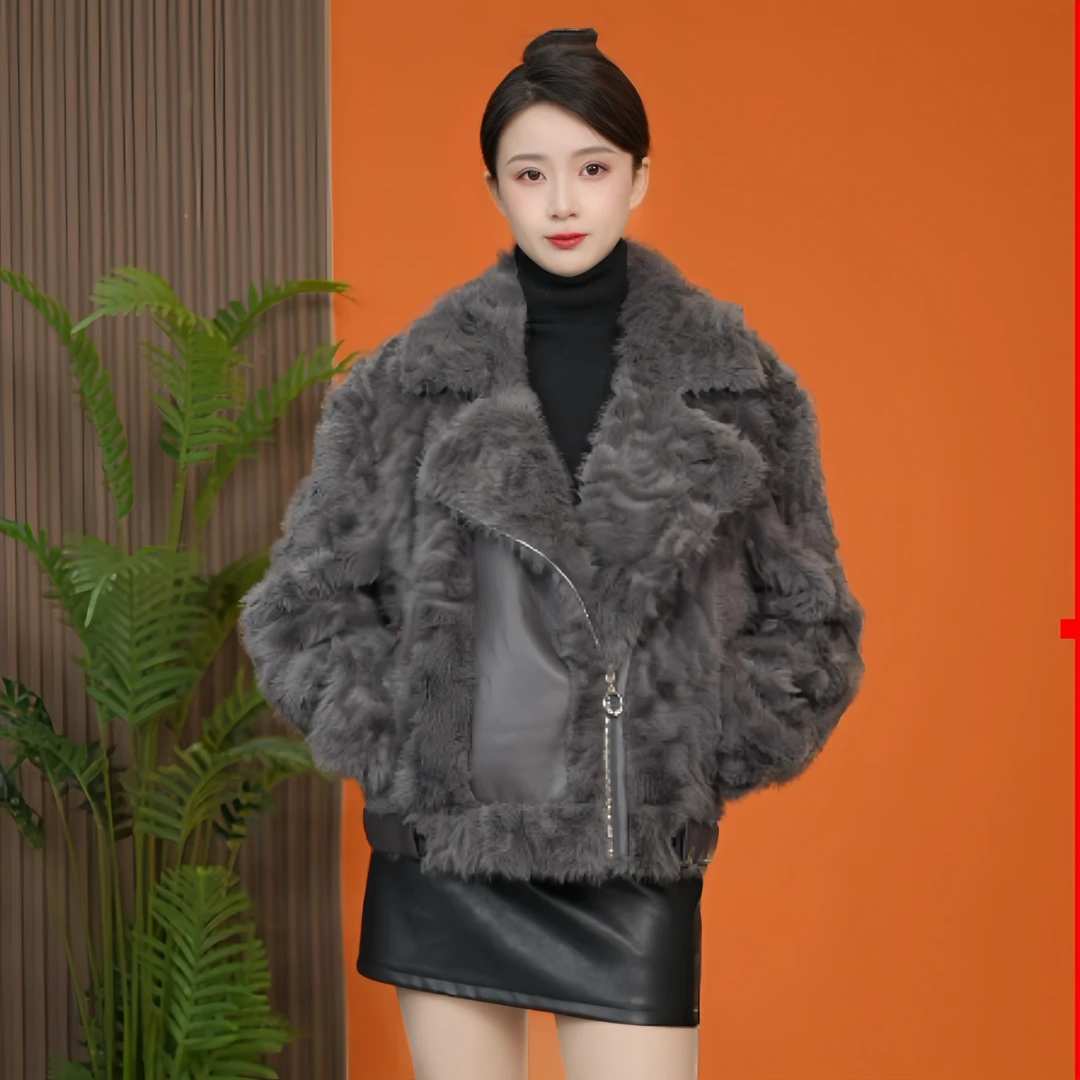 8078冬季新款短款设计师轻奢外套女百搭上衣女毛毛外套保暖-