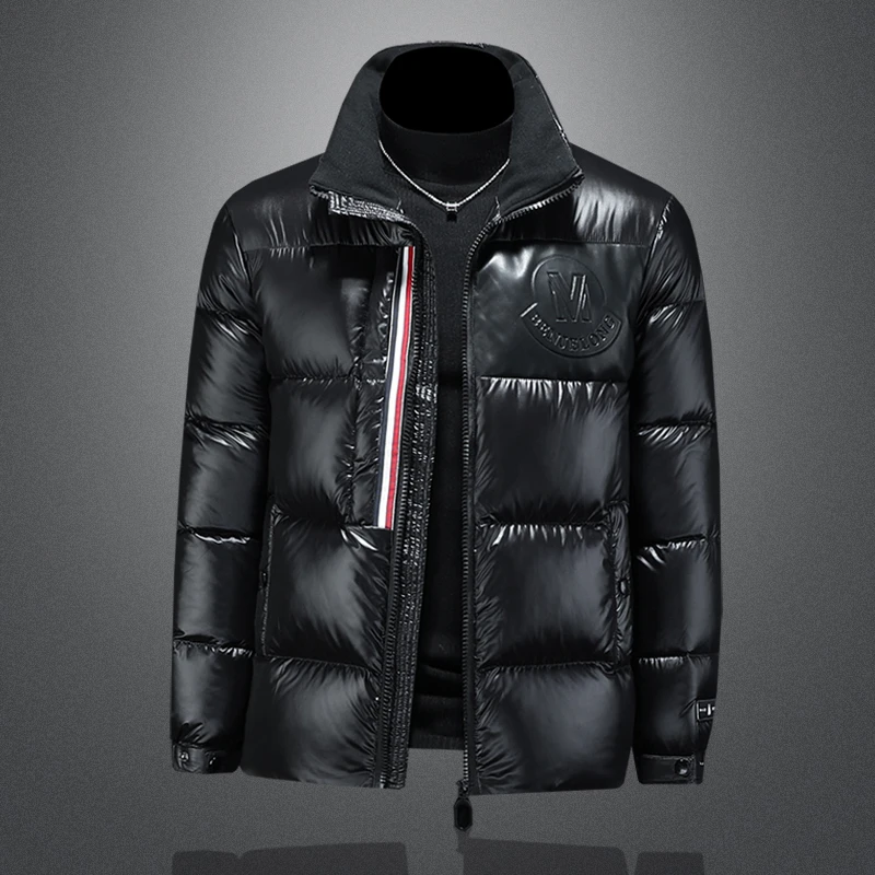 欧货高端亮面羽绒服男士立领防风青年冬装欧洲站潮牌大码鸭绒外套