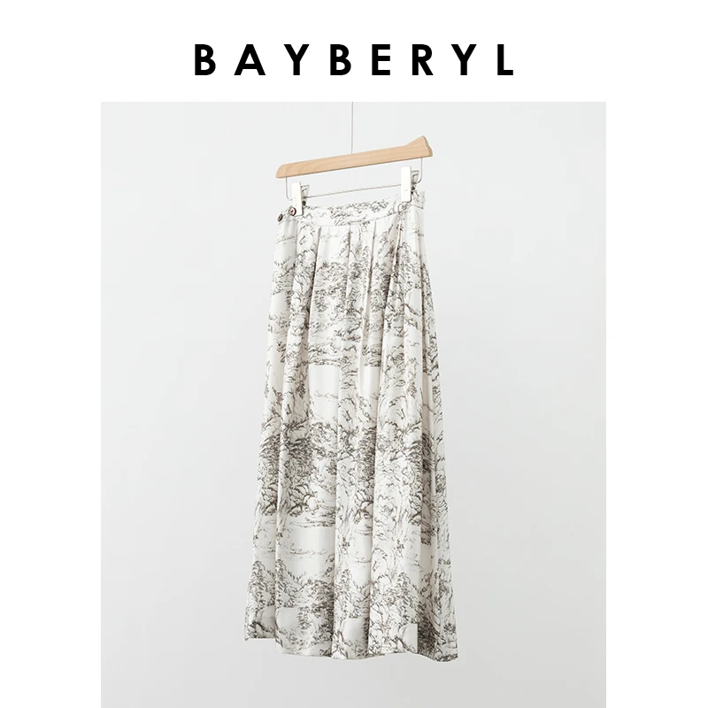 Z4-BAYBERYL老贝水墨入画*打褶复古国风半身裙YQ4C1902-3/31