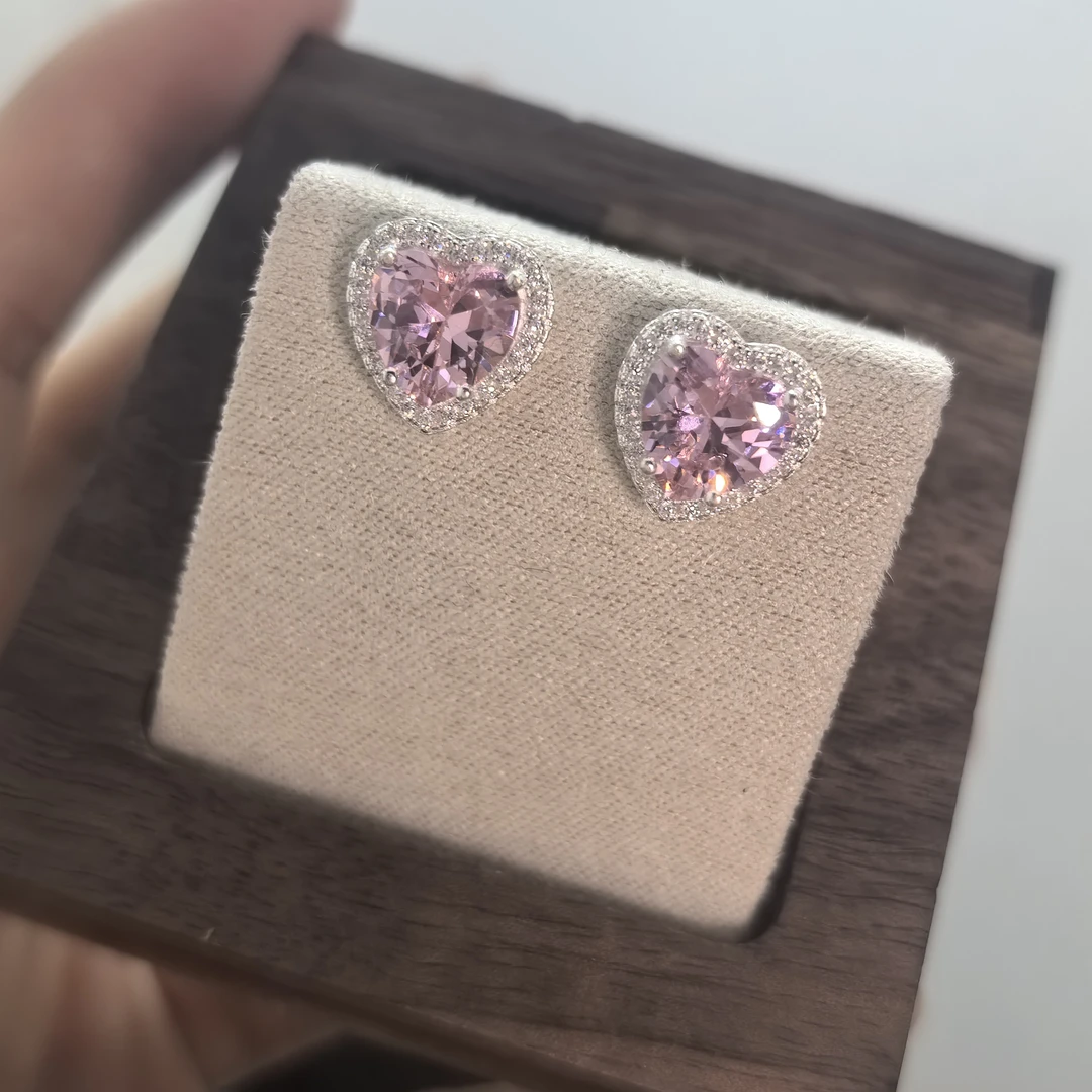 合金耳饰 女爱心日韩耳钉粉红气质百搭少女精致贵气感