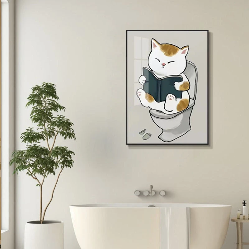 现代简约晶瓷装饰画 创意猫咪浴室洗手间马桶背景挂画猫