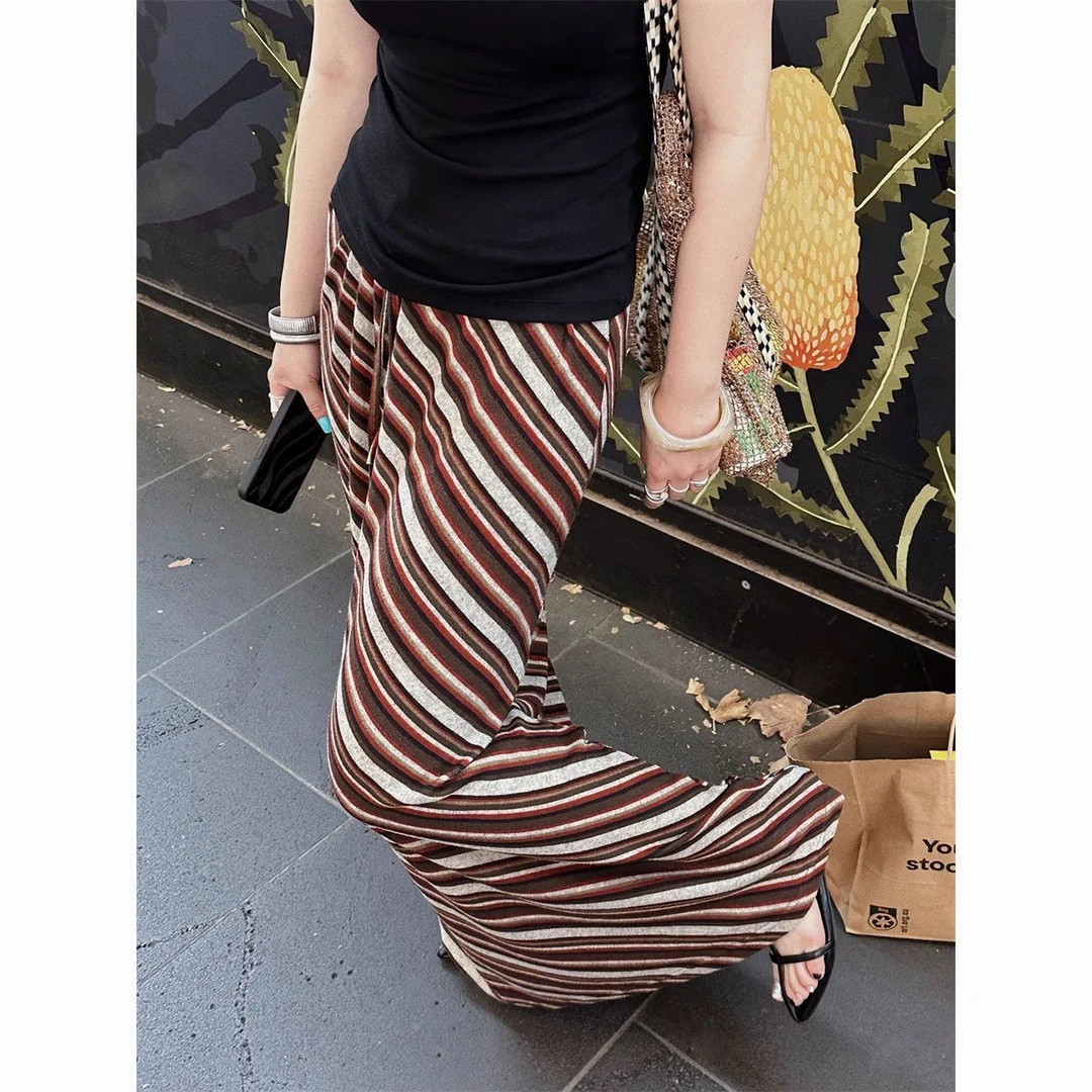 老钱风松弛感女装贵气K美式彩条系带条纹半身裙冬季高腰小众复古