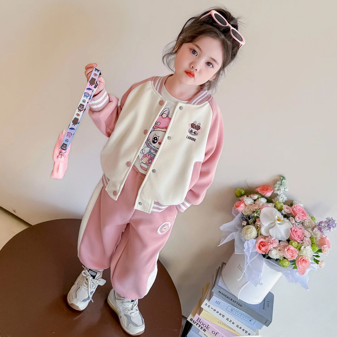 女童套装秋装新款儿童拼色棒球服洋气女宝宝时髦拉布布休闲两件套