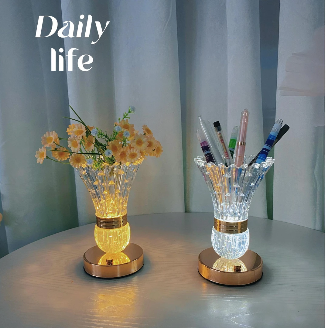 羽毛球插花台灯轻奢充电酒吧客厅创意高级感高颜值水晶装饰氛围灯