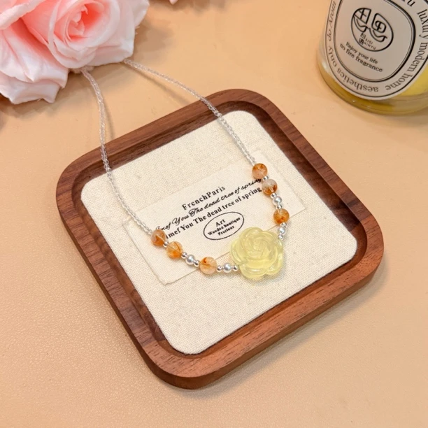 B154天然黄水晶花花项链