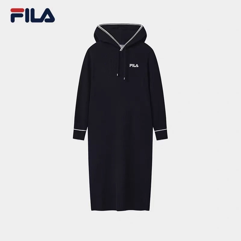 【优雅气质】【流光风】FILA/斐乐女秋时尚显瘦长袖连衣裙F51W548302F