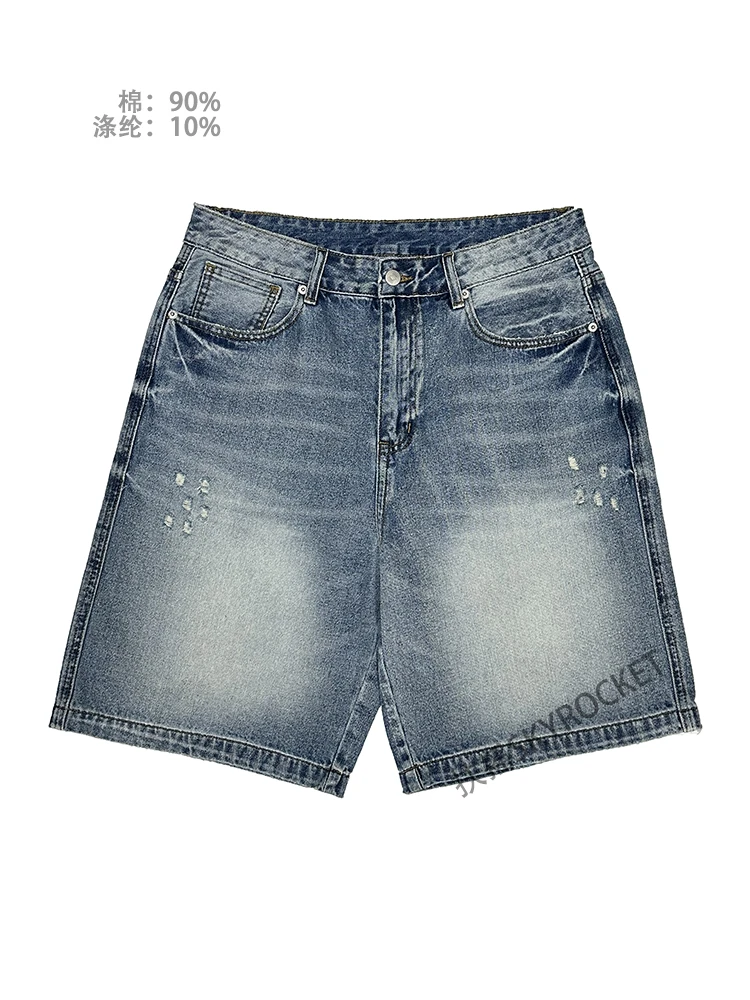 SKYROCKET扶摇夏季水洗美式复古牛仔五分裤男潮流百搭直筒短裤