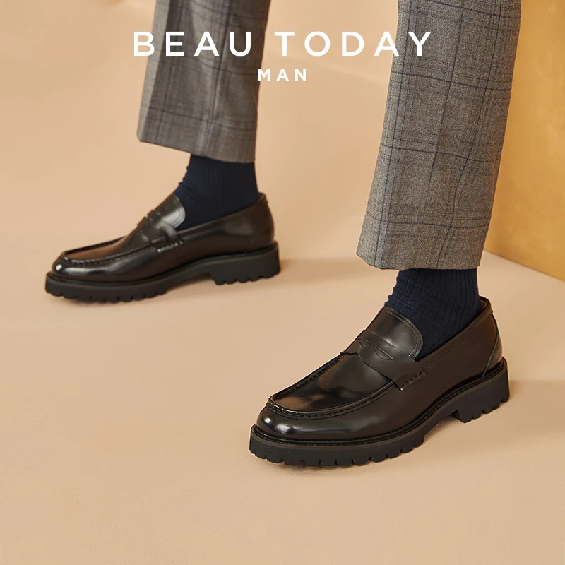 BeauToday【品牌特惠】便士乐福鞋男士英伦风休闲皮鞋一脚蹬豆豆鞋
