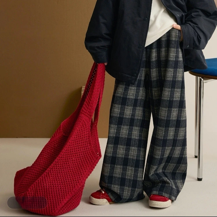 现货女童裤子春秋装2025新款洋气中大童韩系格子复古休闲裤初中生