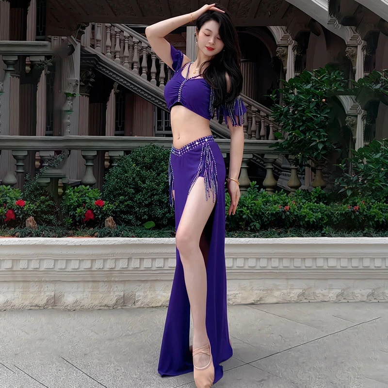 昇雅168款肚皮舞设计感烫钻流苏性感显瘦开叉修身东方舞夏季