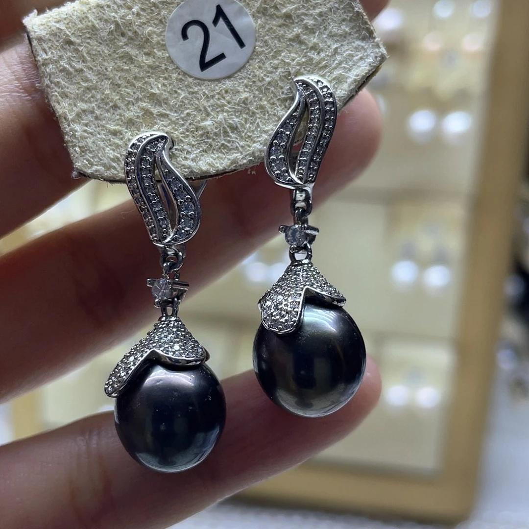 银S925镶嵌海水珍珠耳饰