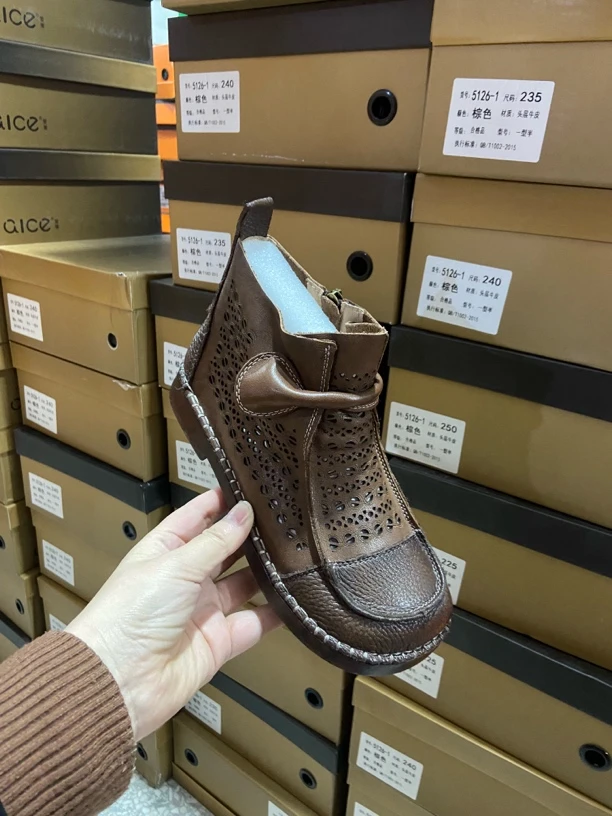 5126头层牛皮复古手工洞洞鞋