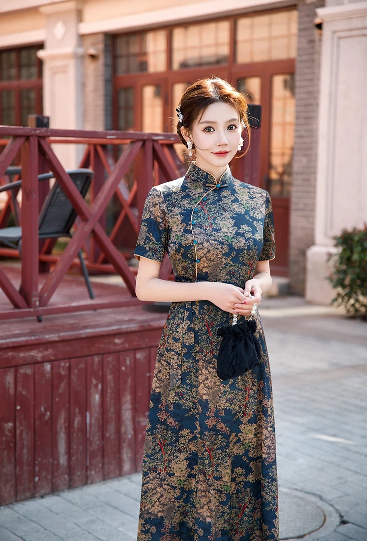 【560】120-122cm重缎气质富贵改良旗袍裙