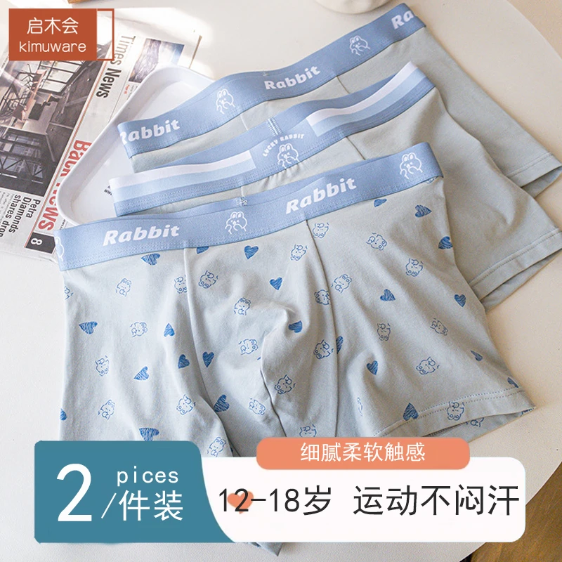 【2条装】新品男童内裤中腰卡通兔子莫代尔棉质印花平角中大童透气