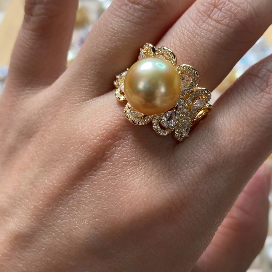 海水珍珠戒圈银S925镶嵌