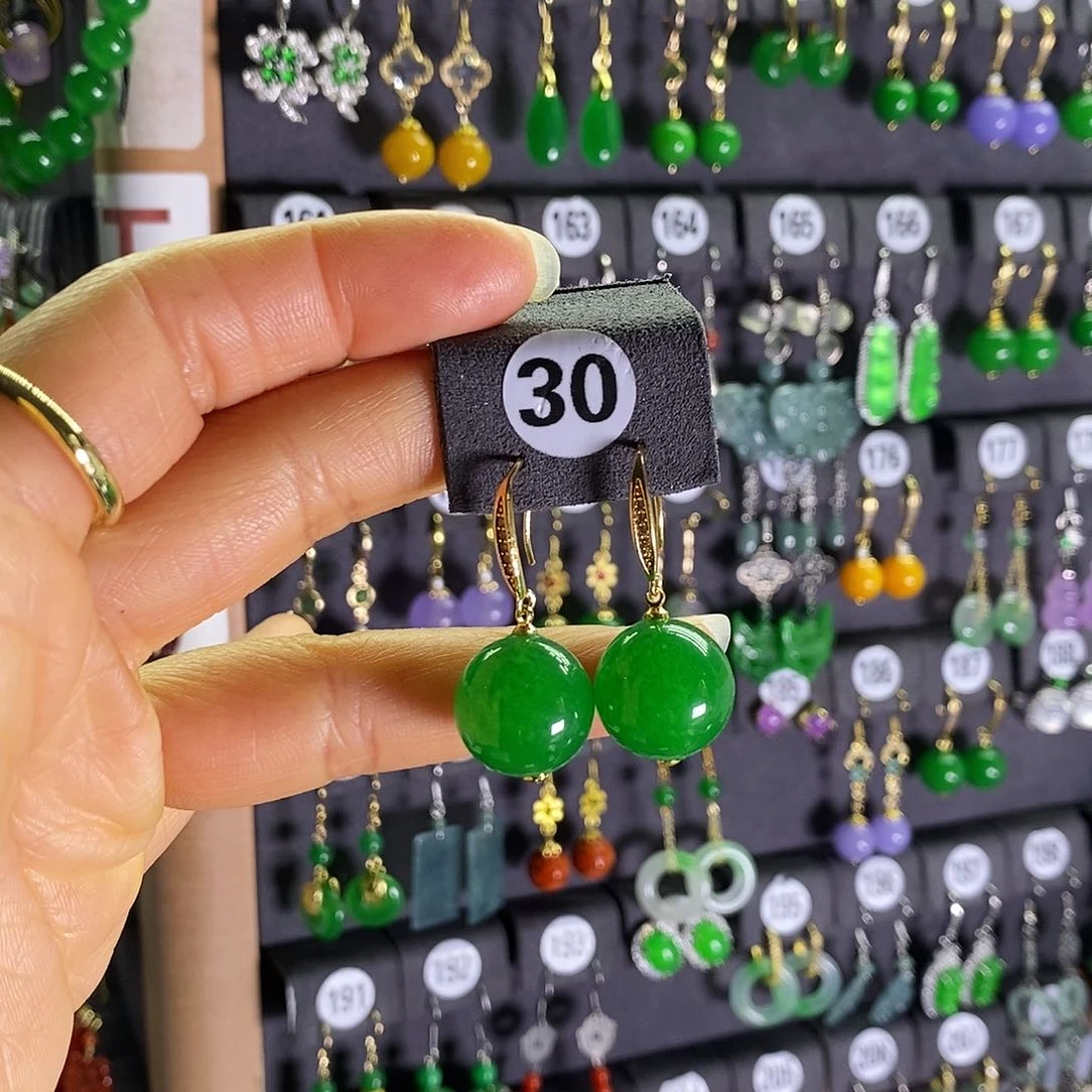 银S925镶嵌翡翠耳饰30