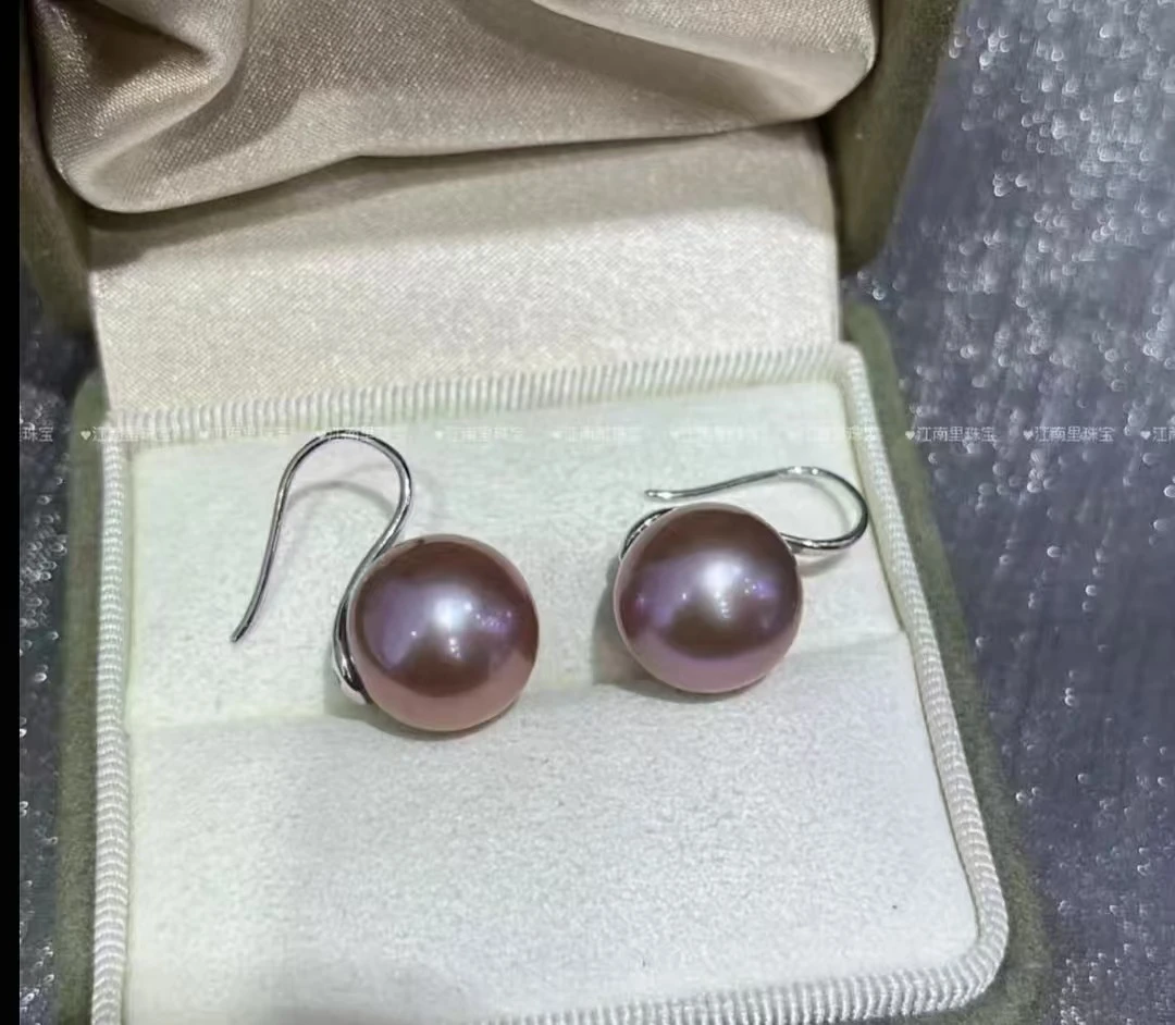 双11见面礼 妖孽紫耳钩12-13mm正圆冷白极光 时尚经典 休闲百搭款