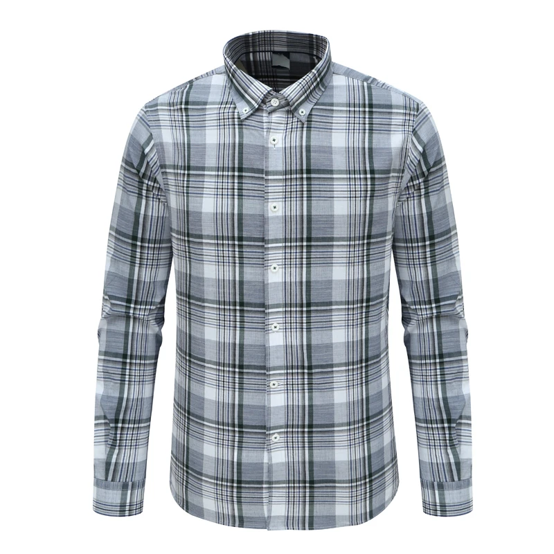 F3796鸟春秋男式长袖衬衫 百搭商务休闲上衣 灰蓝