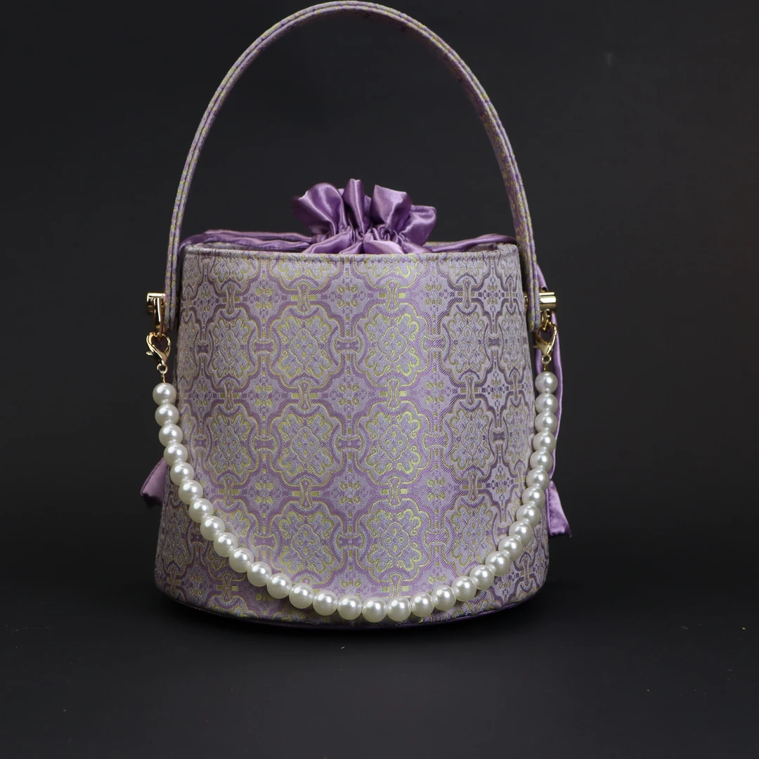 宋锦水桶包紫色新年搭配高级新中式汉服真丝高定轻奢