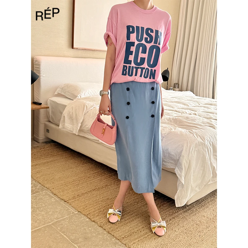 REP-PUSHBUTTON设计师品牌蓝色双排扣半裙 25PF胶囊女装买手店