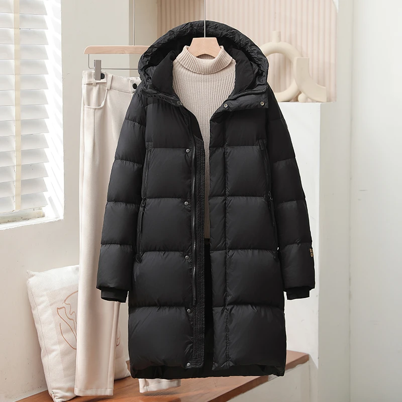 2025冬季羽绒服女中长款过膝加厚百搭连帽时尚男女同款保暖冬外套