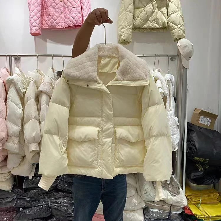 A66#短款羽绒服女冬季2024新款小个子时尚洋气羊羔毛翻领外套