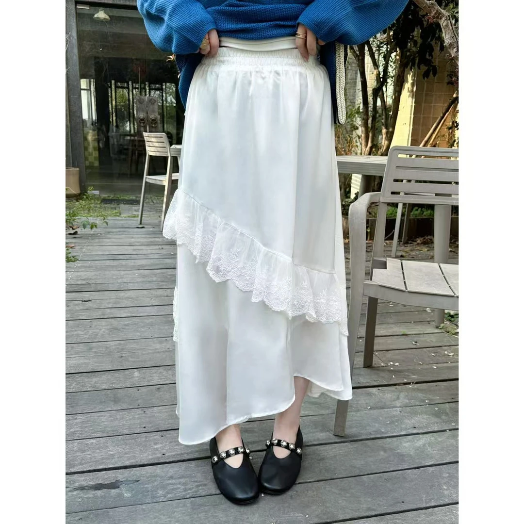 方和屿.长裙做旧鱼尾裙扣式蕾丝半身裙绣花拼接休闲半裙舒适02145