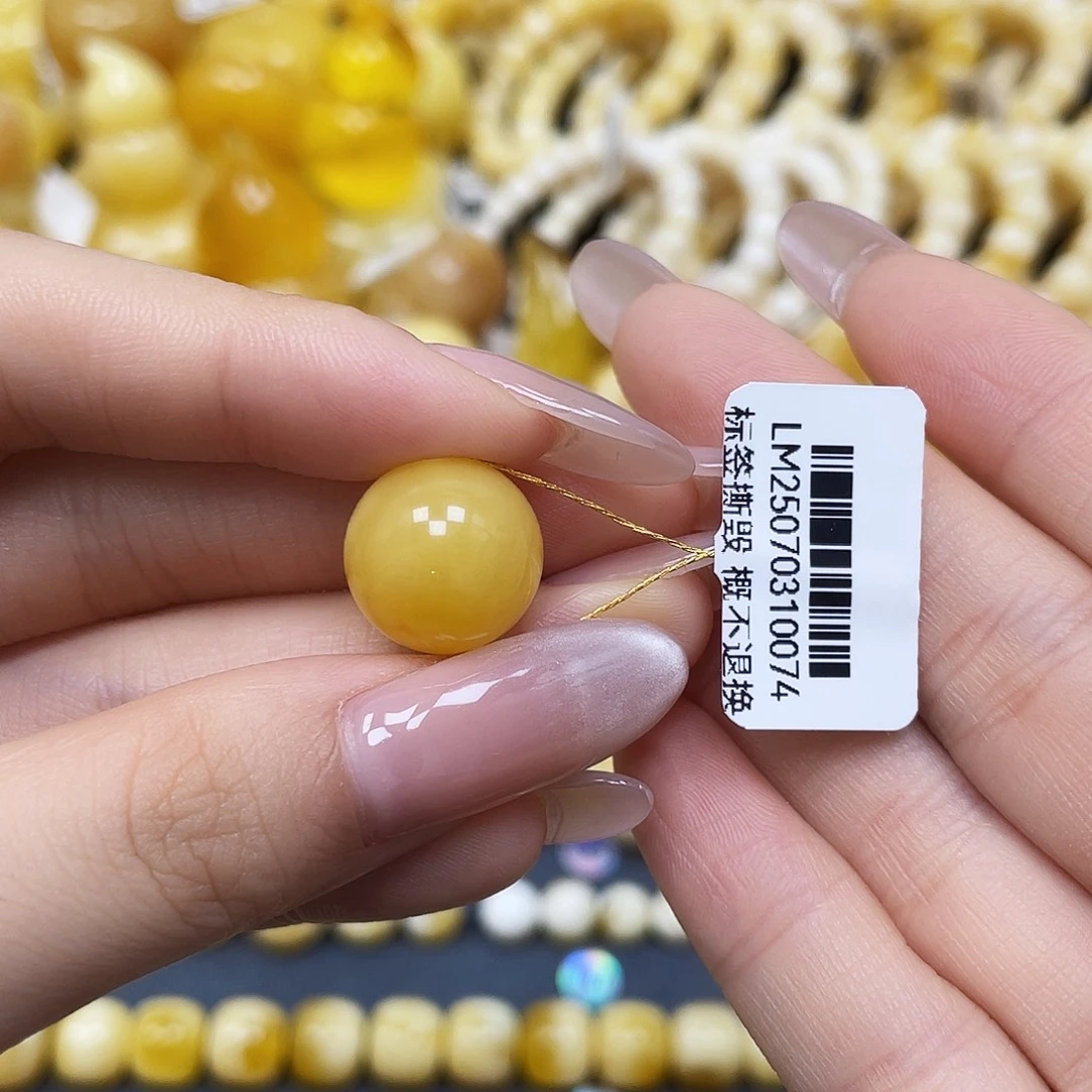 蜜蜡未镶嵌裸石圆珠14.2mm瑕