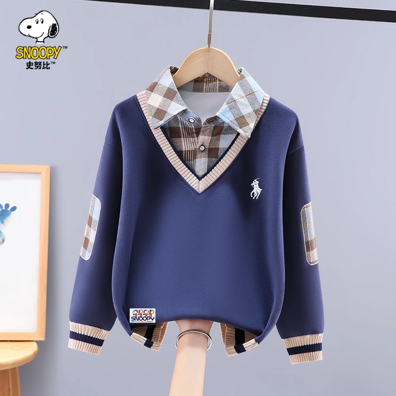 Snoopy/史努比男童卫衣假两件秋装中大童衬衫领学院风上衣男孩潮