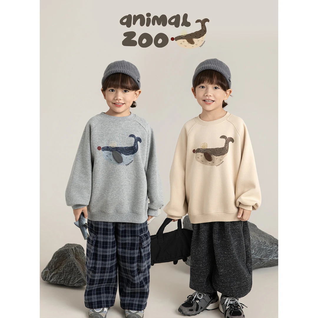 幼悠男童冬装鲸鱼数码印花全棉卫衣潮酷痞帅童装儿童衣服N7227