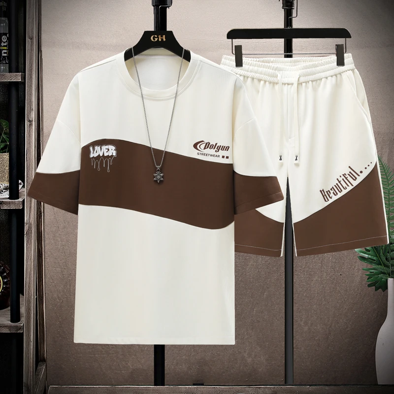男士短袖夏季T恤时尚休闲运动套装运动潮流青年修身薄款半袖夏装