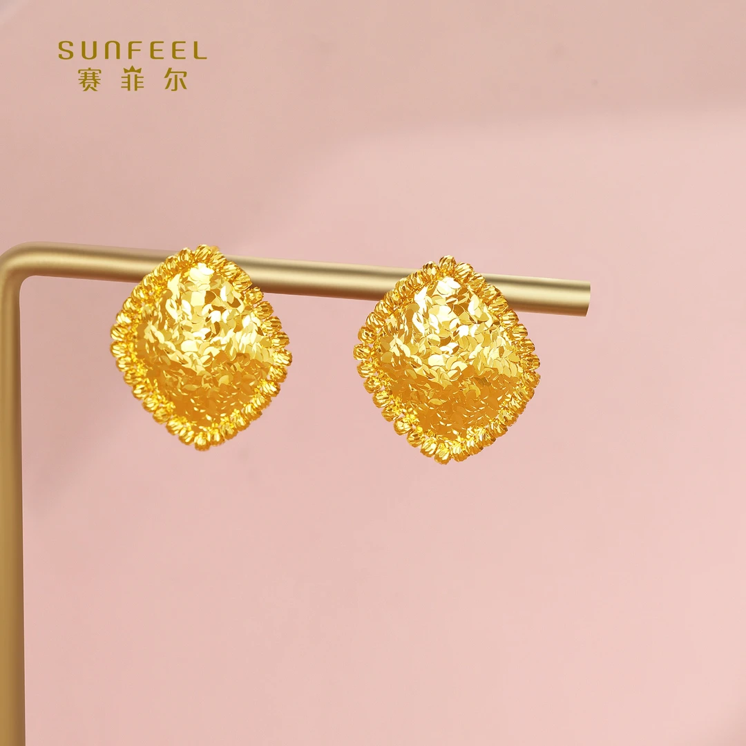 SUNFEEL/赛菲尔【十店】足金5G金菱形碎冰冰耳钉5GE00977