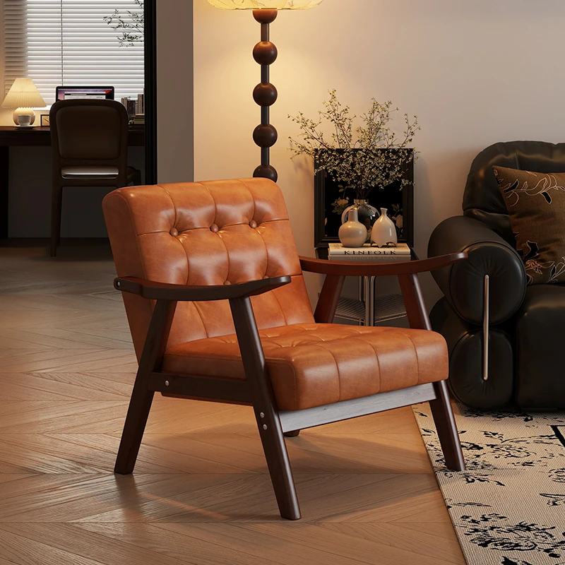 单人沙发椅复古餐厅咖啡店阅读椅子客厅中古风实木单椅中古风家具