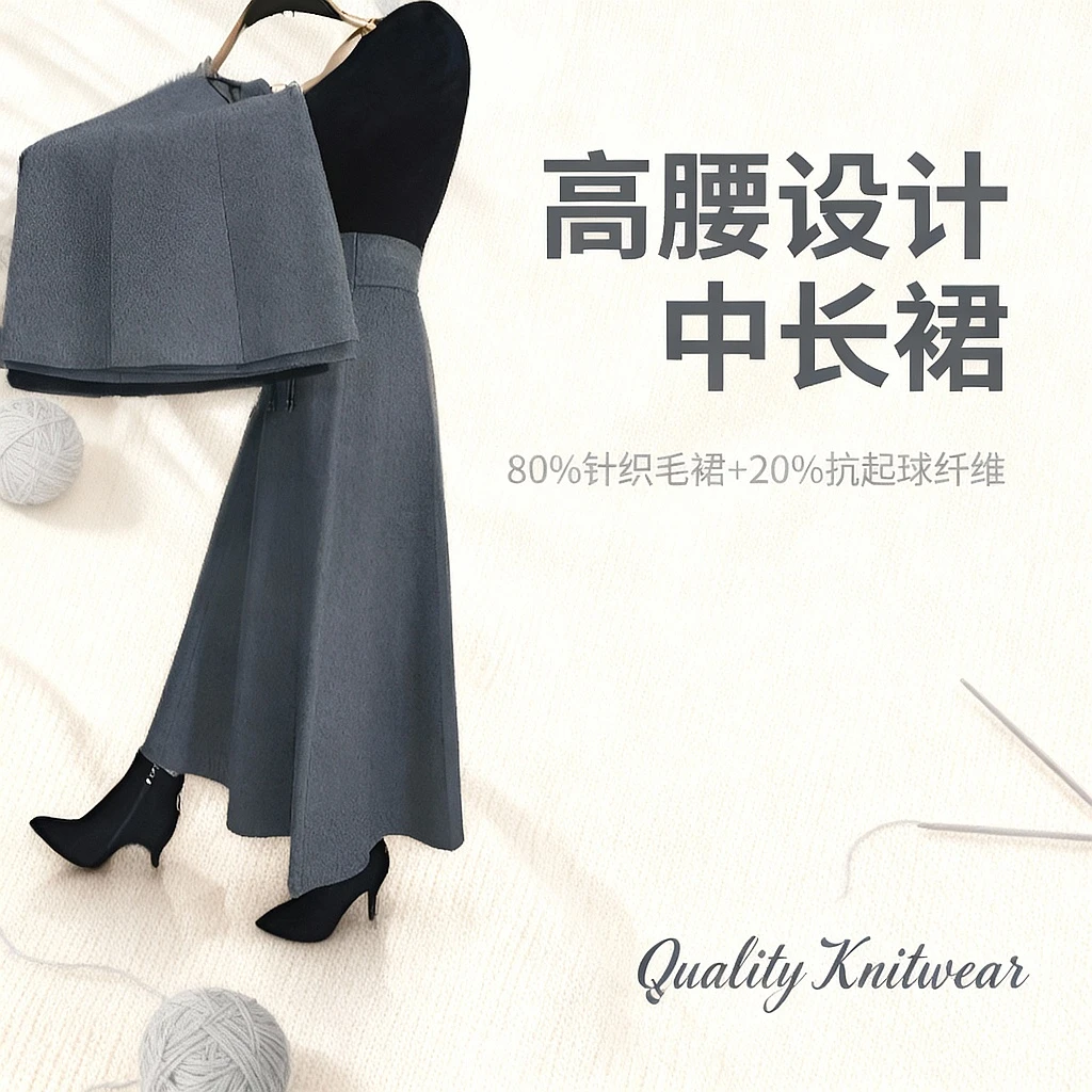 缌伊2025冬季新款针织盘扣A字版裙百搭高腰气质秋冬显瘦裙子