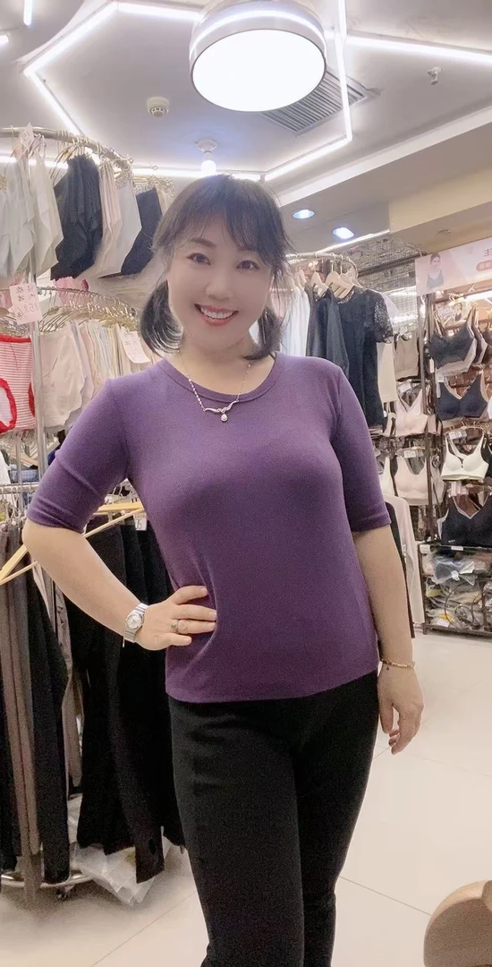 女士新款圆领中袖打底衫不起球不变形9169百搭时尚