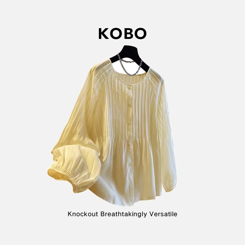 【KOBO】H6853薄款春秋纯色肌理感百搭大码宽松衬衫女减龄长袖衣服