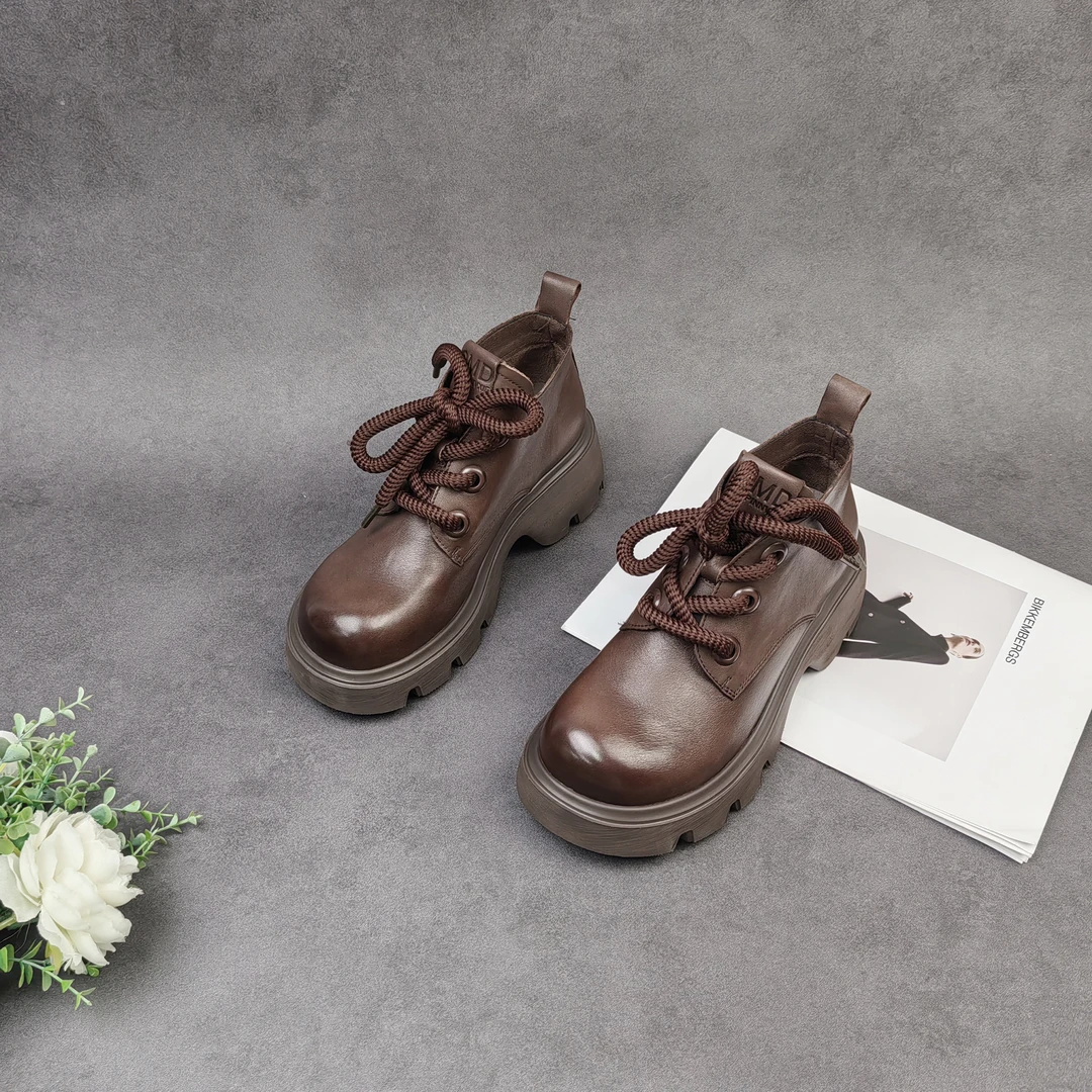 2025秋冬新款时尚厚底圆头百搭真皮女士瘦瘦靴显瘦短靴-6505