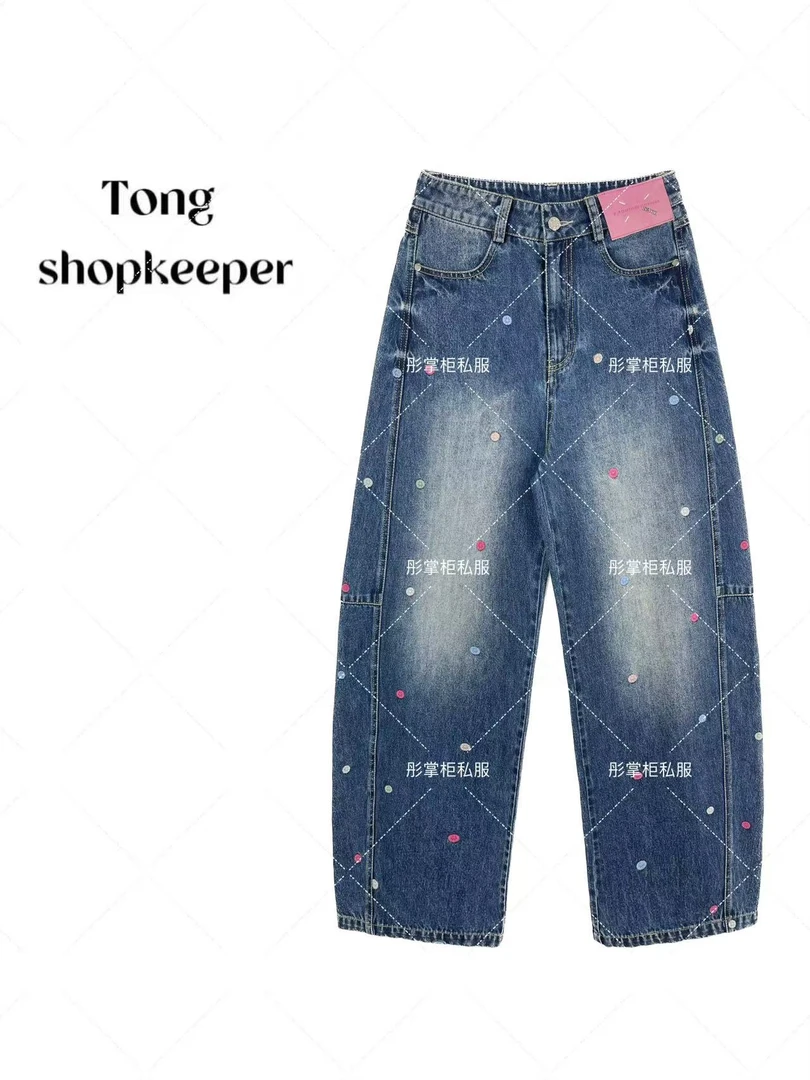 QJ/彤掌柜1681814 夏季2025彩色缤纷波点牛仔秀款定制减龄牛仔裤
