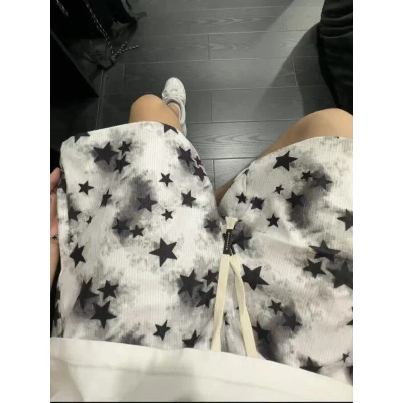 白色脏脏星星运动休闲短裤男夏季日系复古潮牌高级感宽松五分裤子