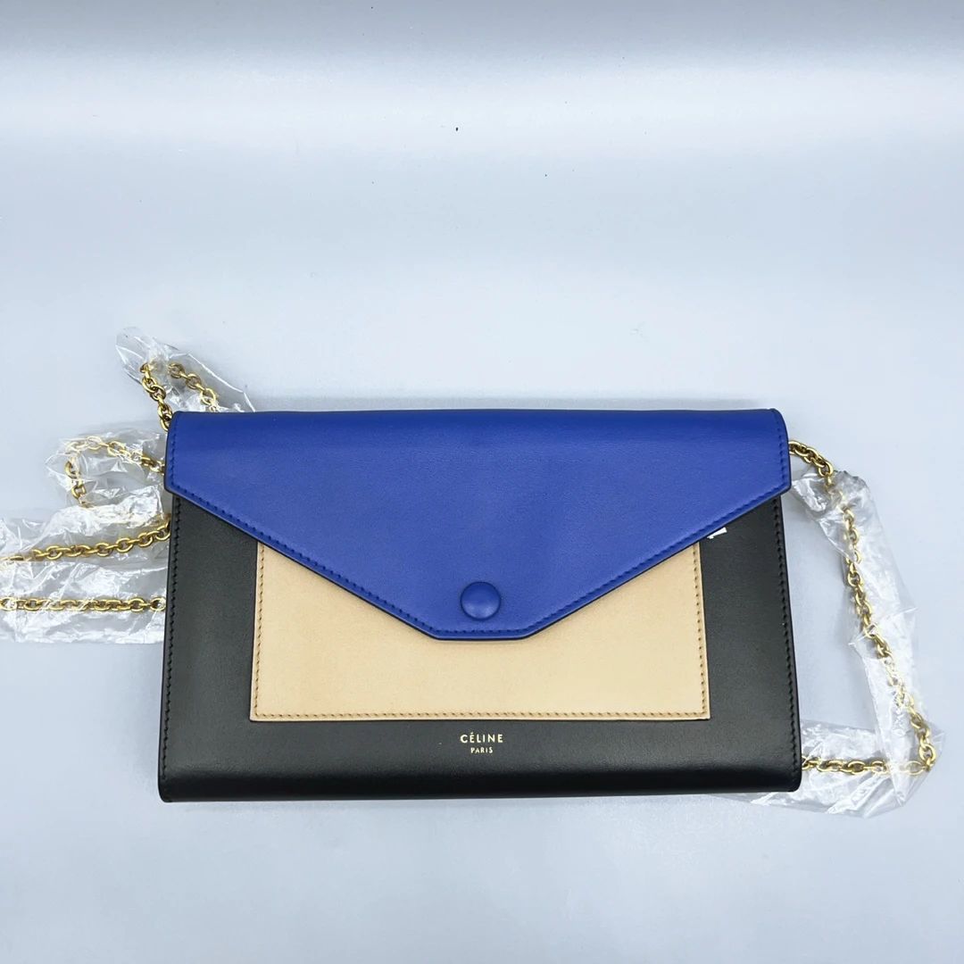 95新 Celine/思琳  蓝黑拼色单肩斜挎包 1636 7523