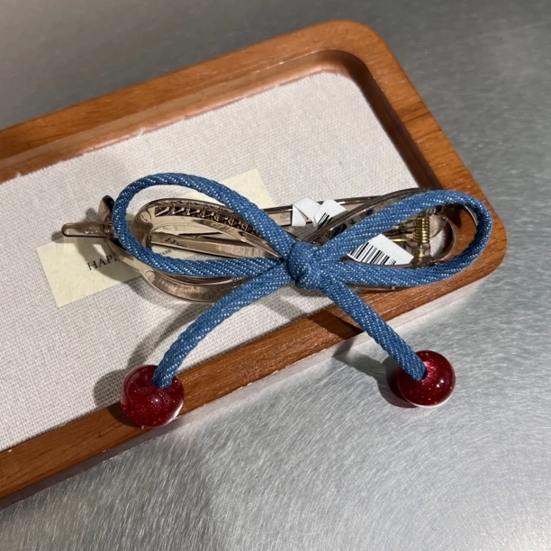 牛仔樱桃扭扭夹韩版气质