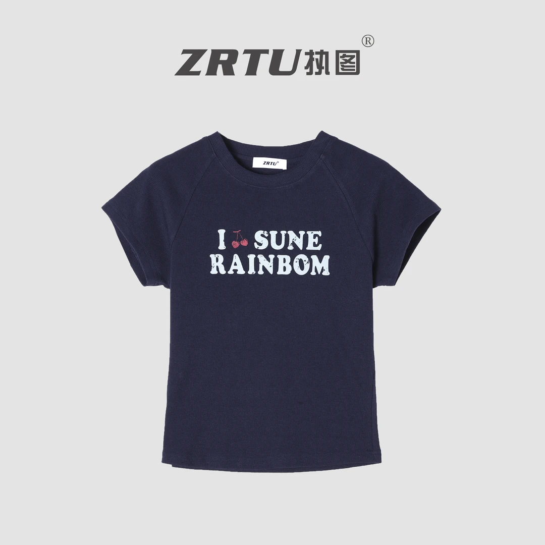 ZRTU/执图宽松抗皱印花字母休闲圆领T恤时尚短袖