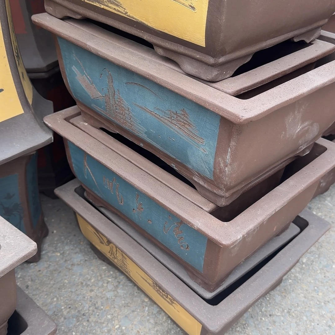 门***兴紫砂花盆40马槽蓝两个