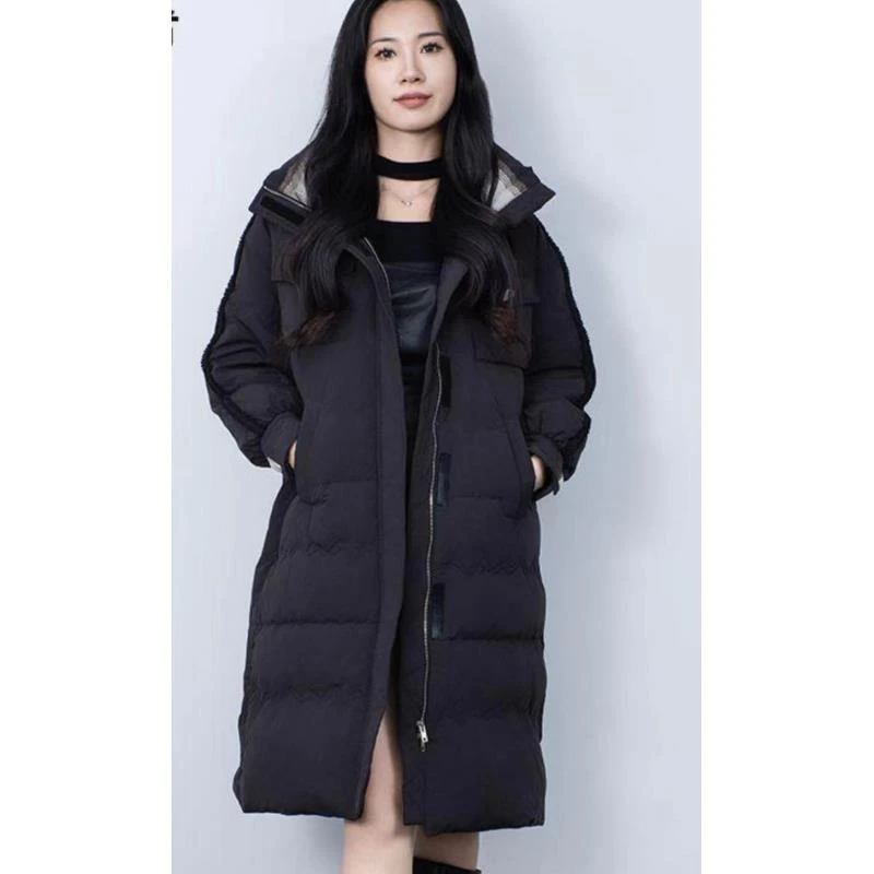 冬季新款撞色中长款过膝宽松90白鸭绒加厚保暖羽绒服女装3107