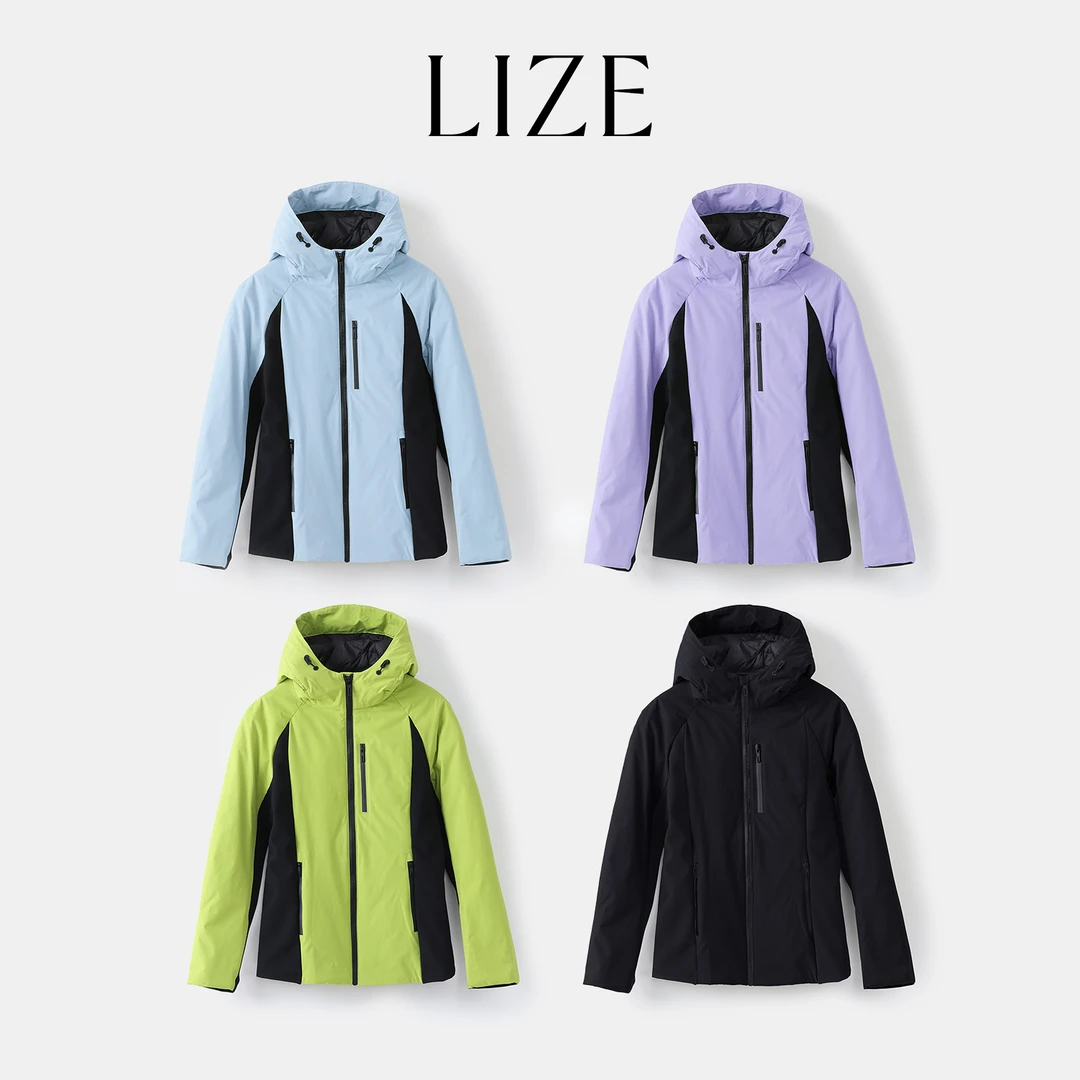 LIZE「北岭·修容鹅绒服L0455」超五防轻户外.时髦撞色.连帽鹅绒服