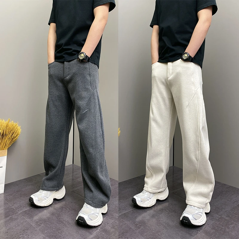 DOEA新款秋冬原创爆款青年男士百搭痞帅毛呢加绒加厚潮牌休闲卫裤