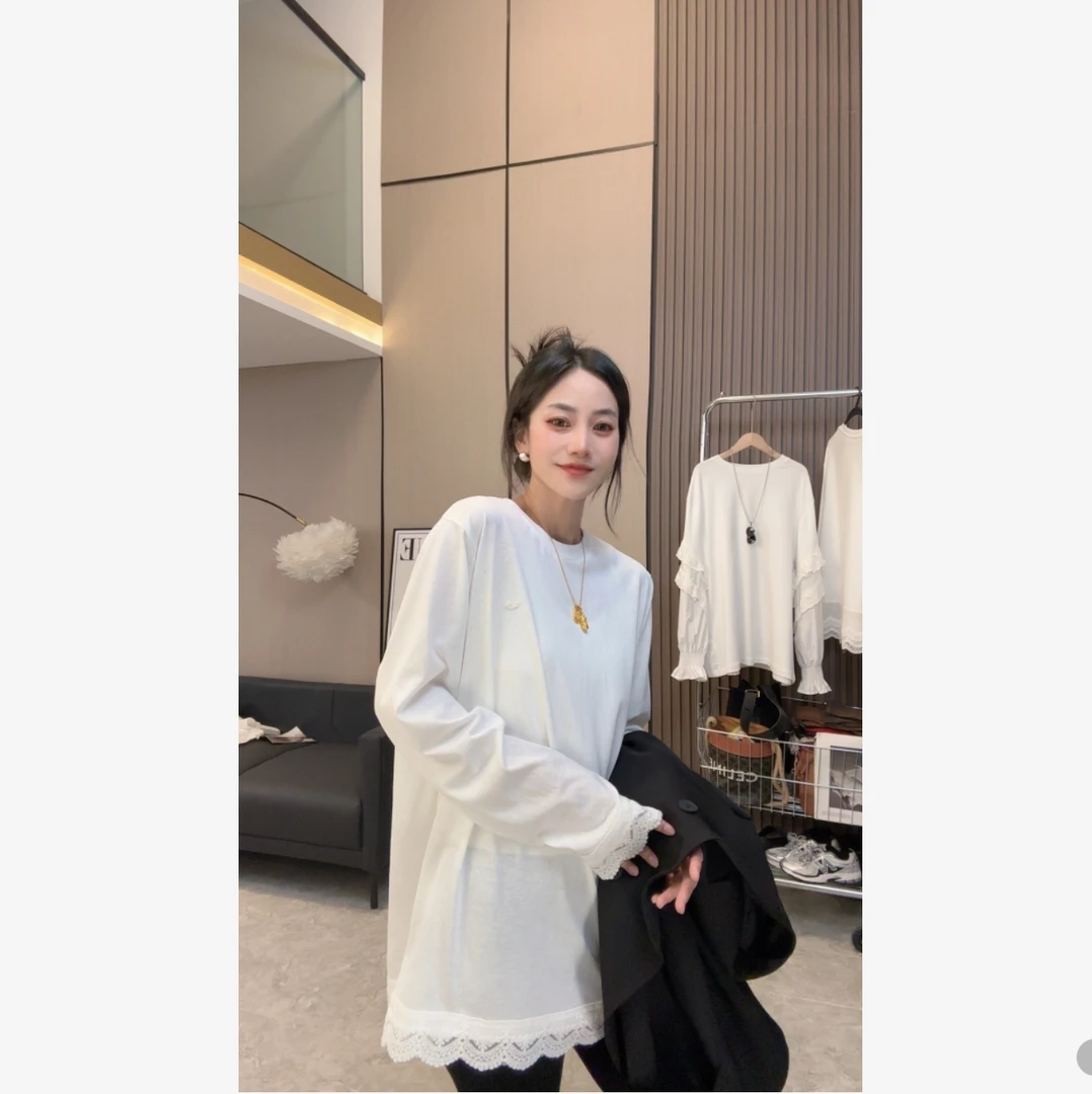 【手工小标】春上新~蕾丝边简约长袖内搭叠穿打底衫上衣
