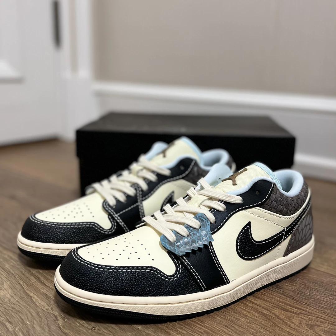 【定制球鞋】Air Jordan1 Low AJ1黑蓝定制低帮休闲板鞋