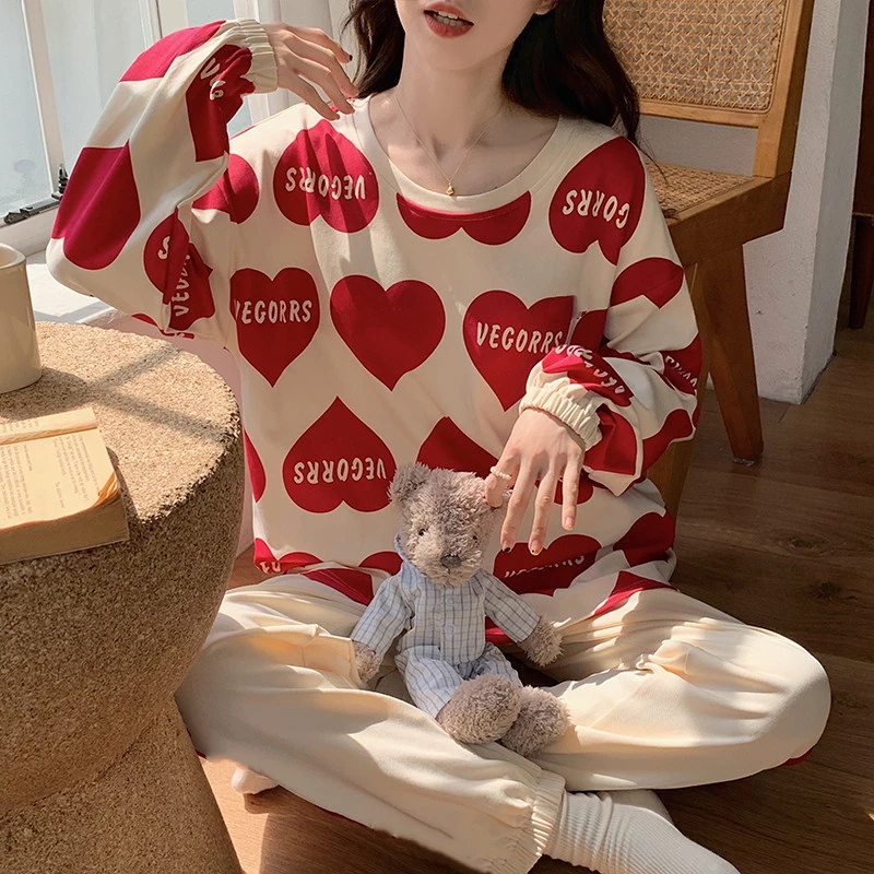 新款睡衣女长袖可爱卡通圆领套装可外穿大码宽松休闲家居服Z1